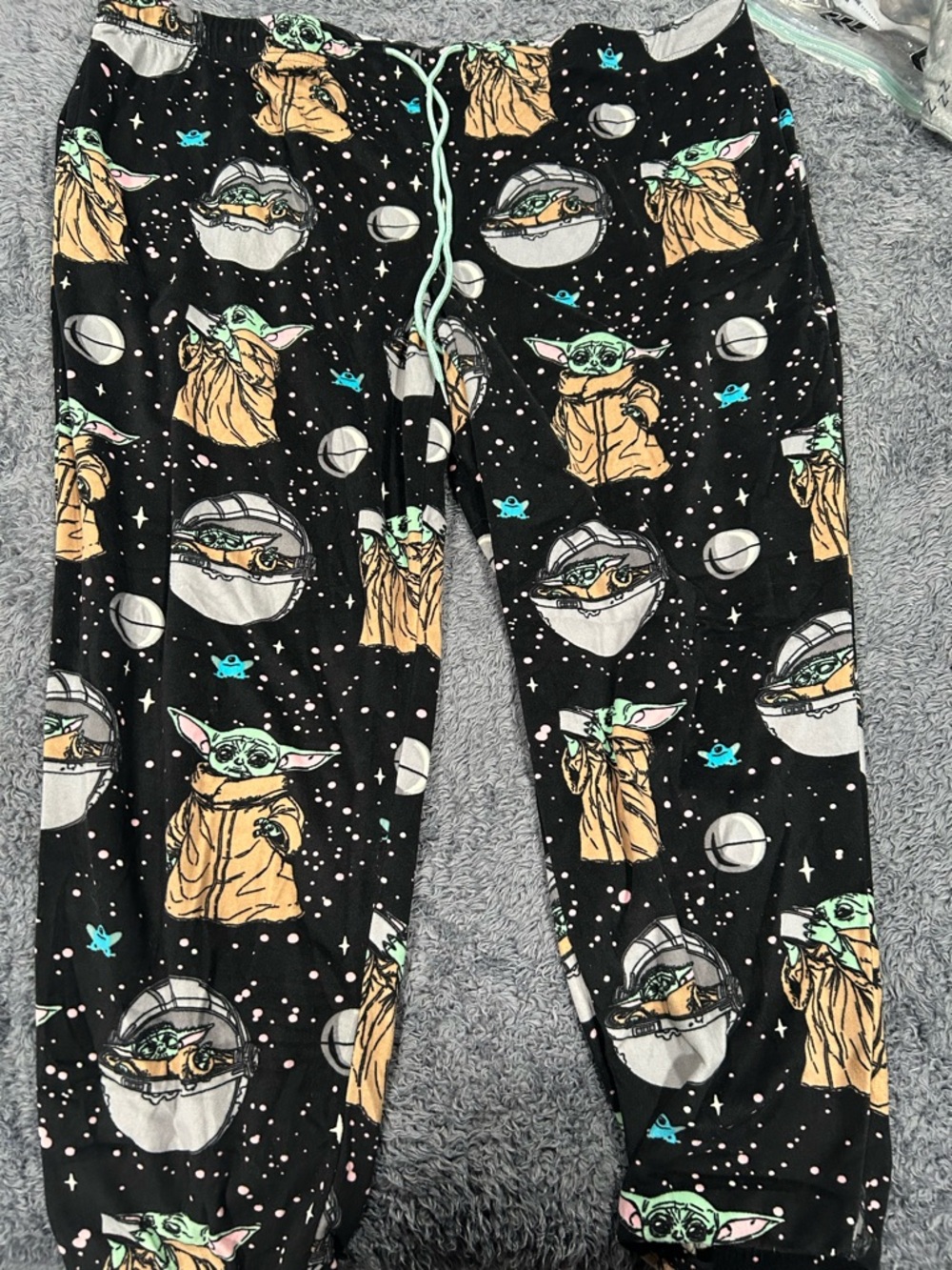 Star Wars  Black Pajama Pants with Green & Tan Grogu Print